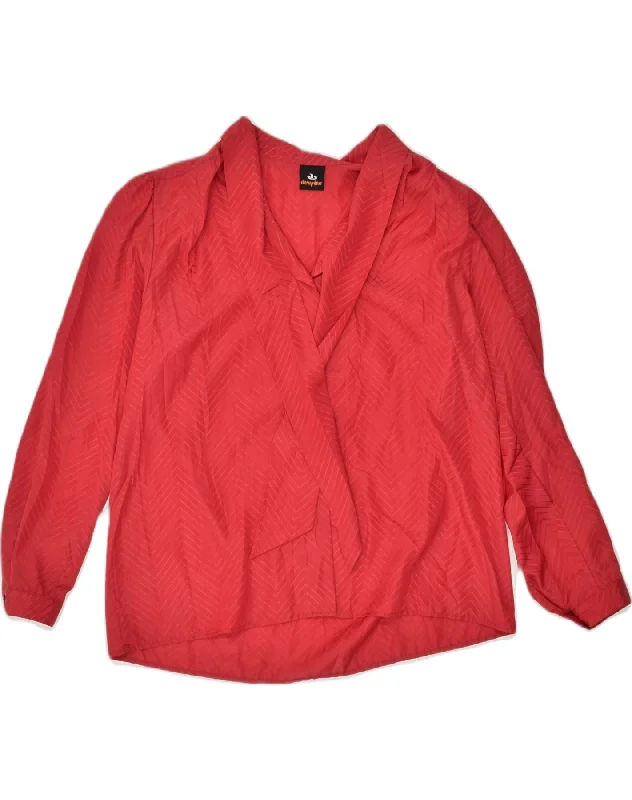 VINTAGE Womens Front Tie Pullover Shirt UK 20 2XL Red Chevron High Neck Pullover