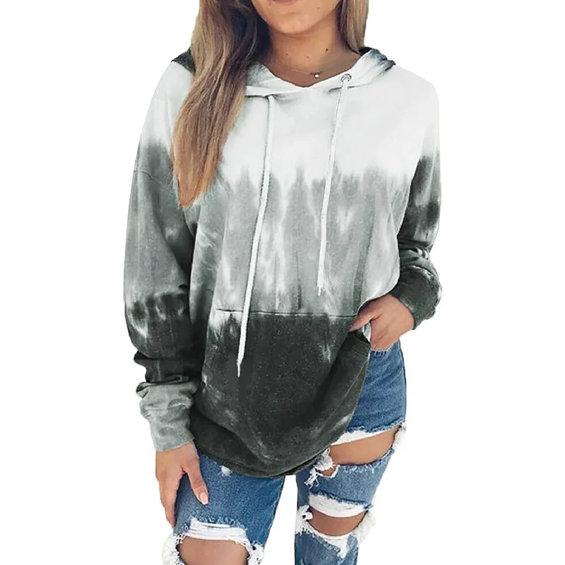 Women Hoodies Tops Tie Dye Printed Long Sleeve Drawstring Pullover Sweatshirts with Pocket Cold Shoulder Design Women Hoodies Tops Tie Dye Printed Long Sleeve Drawstring Pullover Sweatshirts with Pocket Cold Shoulder Design