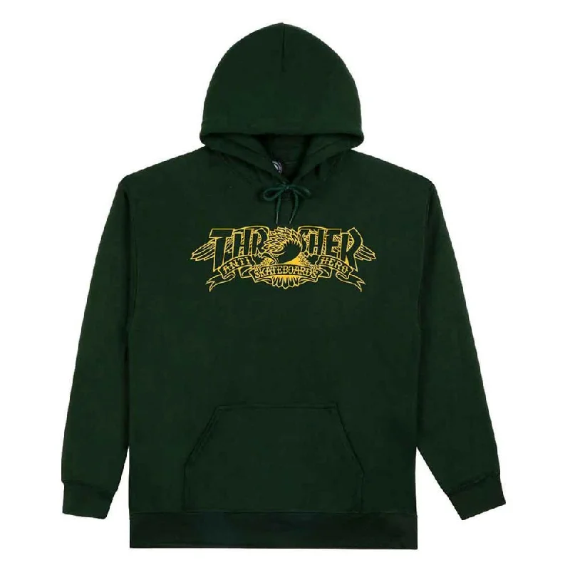 Thrasher X Antihero Hoodie Mag Banner - Forest Green Hoodie with Logo Branding Identity Thrasher X Antihero Hoodie Mag Banner - Forest Green Hoodie with Logo Branding Identity