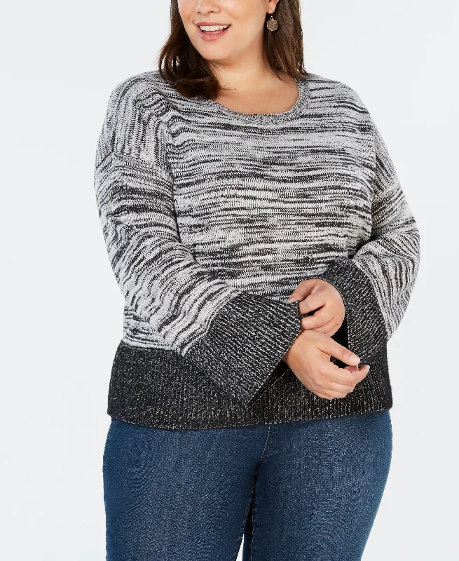 Plus Size Boxy Colorblock Pullover Cable Knit Chunky