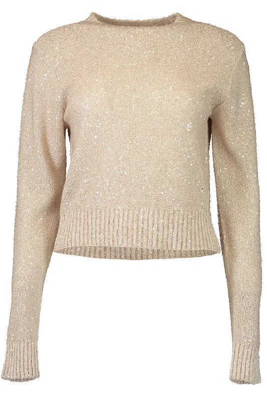 Crewneck Knit Pullover - Light Beige Soft Wool Sweater
