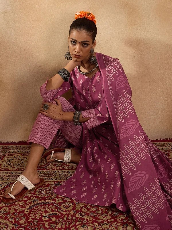 Women Pink Printed Straight Kurta Trousers With Dupatta Set Trousers Palazzo Wide Leg