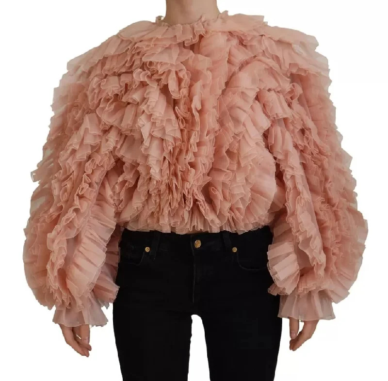Dolce & Gabbana Pink Ruffles Long Sleeves Pullover Women's Sweater (Pre-Owned) Set Sleeve Pullover Dolce & Gabbana Pink Ruffles Long Sleeves Pullover Women's Sweater (Pre-Owned) Set Sleeve Pullover