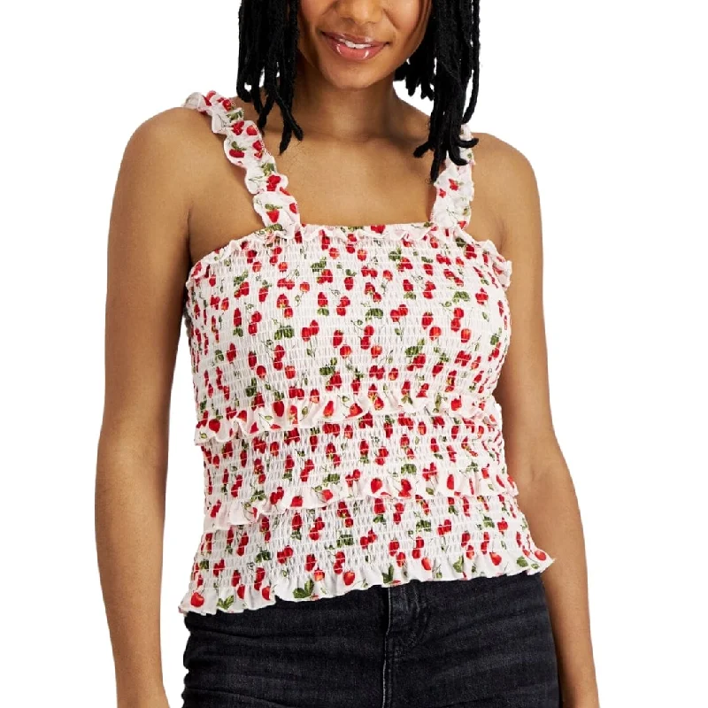 CRAVE FAME - Cherry Printed Tiered Smocked Tank Top ivory tank top