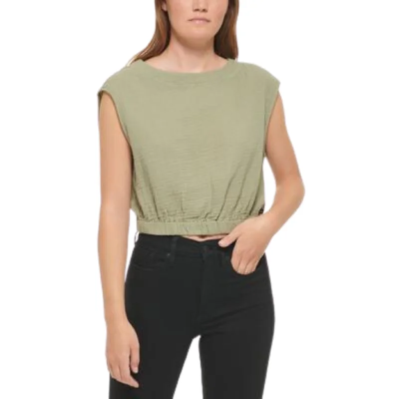 CALVIN KLEIN - Cotton Crepe Gauze Cropped Tank Top peekaboo tank top