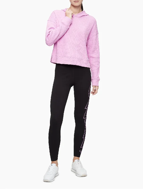 Calvin Klein Performance Waffle Knit Cropped Hoodie - Women Hoodie with Side Slits Relaxed Casual Calvin Klein Performance Waffle Knit Cropped Hoodie - Women Hoodie with Side Slits Relaxed Casual