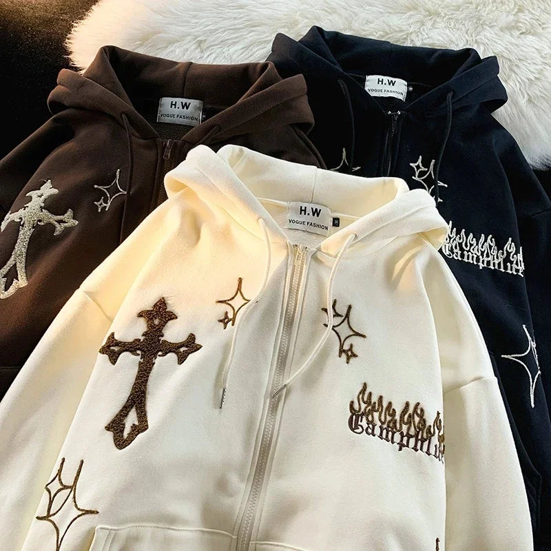 Gothic Embroidery Hoodies Women Retro Harajuku Hip Hop Jacket High Street Zip Up Hoodie Casual Loose Sweatshirt Clothes Y2K Tops Hoodie Sweatshirt Pullover Gothic Embroidery Hoodies Women Retro Harajuku Hip Hop Jacket High Street Zip Up Hoodie Casual Loose Sweatshirt Clothes Y2K Tops Hoodie Sweatshirt Pullover