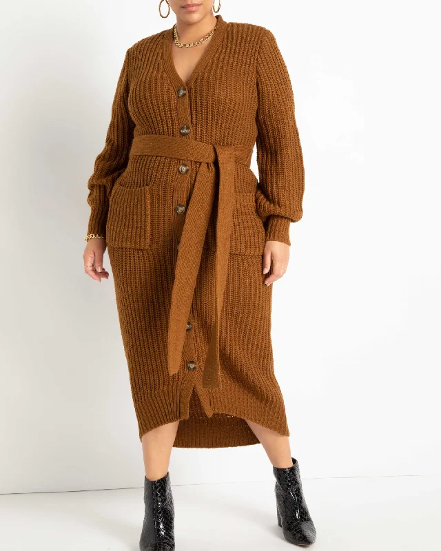 Payton Belted Cardigan Sweater Dress | Monk's Robe Striped Floral Plaid