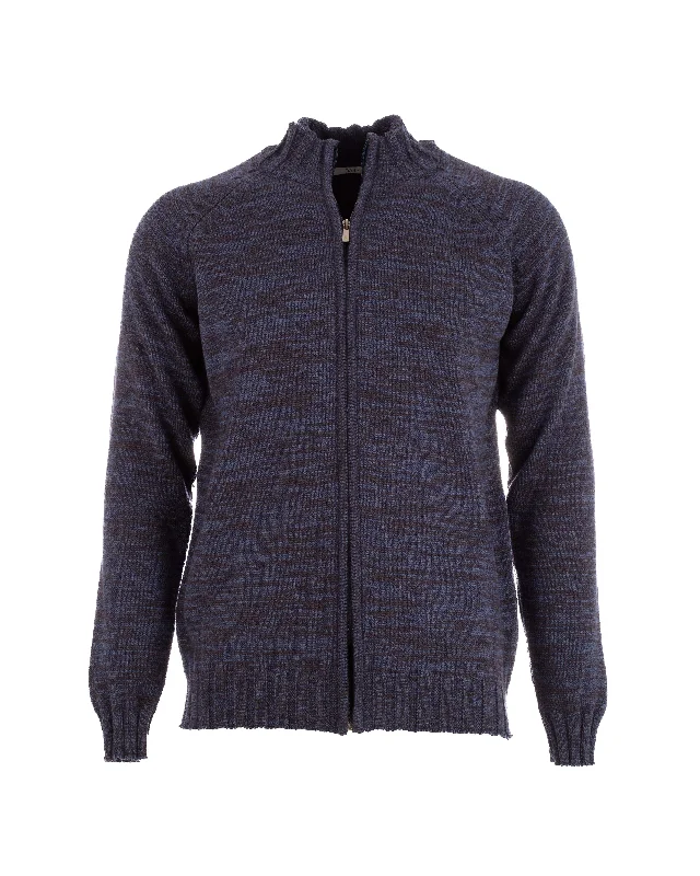 Men Zip Closure High Collar Cardigan - Multicolor Mesh Blend Leather Blend Suede Blend