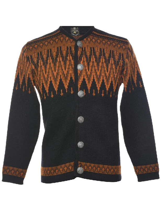 Wool Nordic Black Cardigan - M Thin Thick Dense