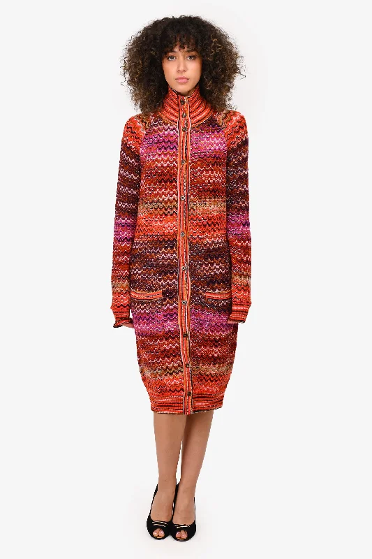 Missoni Red Scalloped Knit Long Cardigan Dress Est. Size M/L Mesh Cardigan Canvas Denim Missoni Red Scalloped Knit Long Cardigan Dress Est. Size M/L Mesh Cardigan Canvas Denim