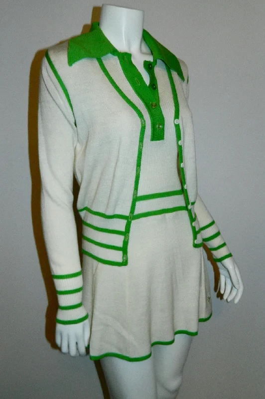 vintage 1970s tennis dress WHITE STAG knit mini dress cardigan sweater white kelly green XS Hooded Cardigan Collared Cardigan Shawl Collar vintage 1970s tennis dress WHITE STAG knit mini dress cardigan sweater white kelly green XS Hooded Cardigan Collared Cardigan Shawl Collar