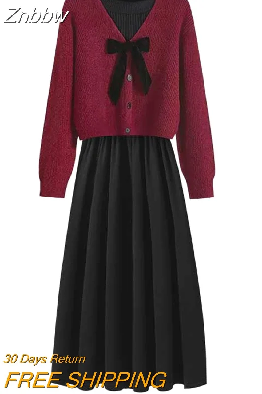Znbbw Winter Suit 2023 New Red Knitted Cardigan V-Neck Sweater Women's Slim Dress Korean Two-piece Suit Wool Cardigan Cotton Cardigan Cashmere Cardigan Znbbw Winter Suit 2023 New Red Knitted Cardigan V-Neck Sweater Women's Slim Dress Korean Two-piece Suit Wool Cardigan Cotton Cardigan Cashmere Cardigan