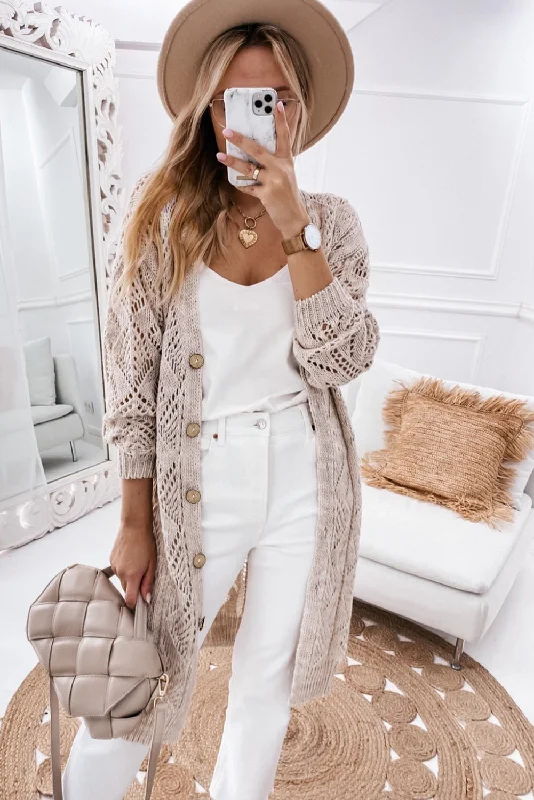 Hollow-out Openwork Knit Cardigan Stylish Fashionable Trendy