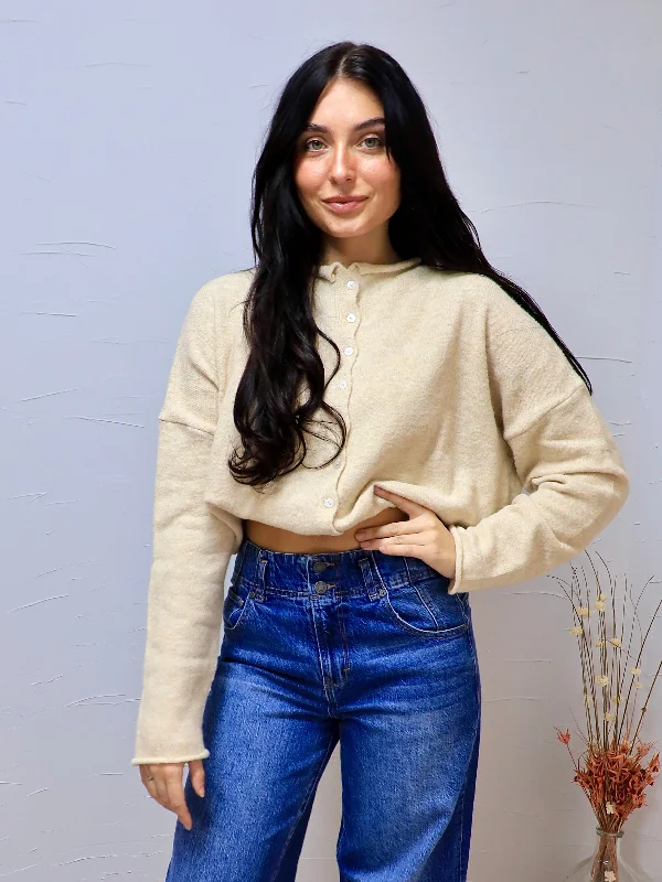 Piper Cardigan Denim Fabric Leather Fabric Suede Fabric