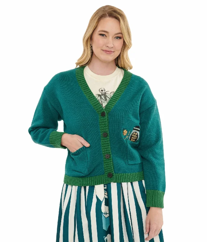 Time Burton's The Nightmare Before Christmas by Unique Vintage Teal Deadly Night Shade Cardigan Front Pockets Side Pockets Patch Pockets Time Burton's The Nightmare Before Christmas by Unique Vintage Teal Deadly Night Shade Cardigan Front Pockets Side Pockets Patch Pockets