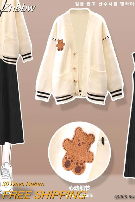 Znbbw Autumn Suit 2023 New Fashion Loose Knit Cardigan Sweater High Waist Midi Dress Two-piece Set Cardigan Knitwear Sweater Znbbw Autumn Suit 2023 New Fashion Loose Knit Cardigan Sweater High Waist Midi Dress Two-piece Set Cardigan Knitwear Sweater