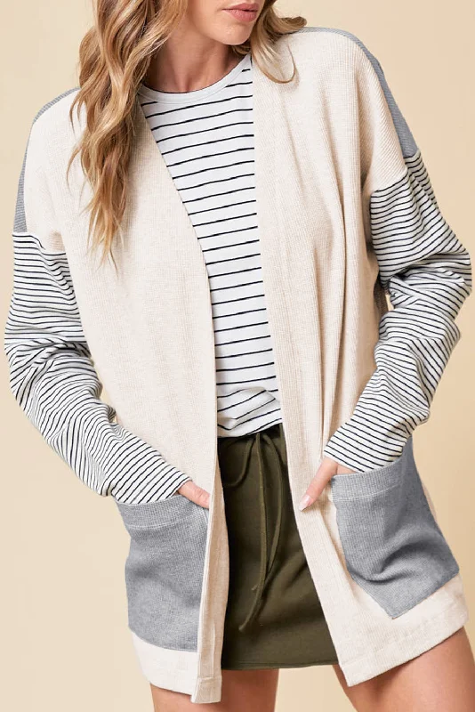 Stripe Colorblock Patchwork Open Front Cardigan with Pocket Hooded Cardigan Collared Cardigan Shawl Collar Stripe Colorblock Patchwork Open Front Cardigan with Pocket Hooded Cardigan Collared Cardigan Shawl Collar