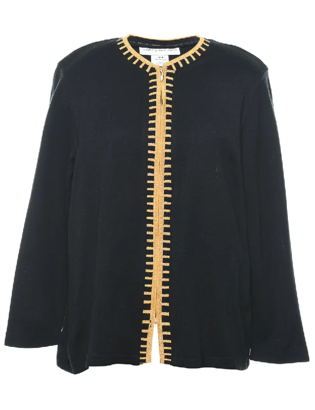 Zip Front Cardigan - L Ribbed Striped Patterned