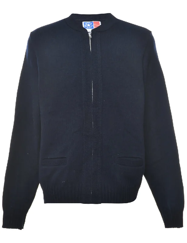 Zip Front Cardigan - L Solid Print Embellished
