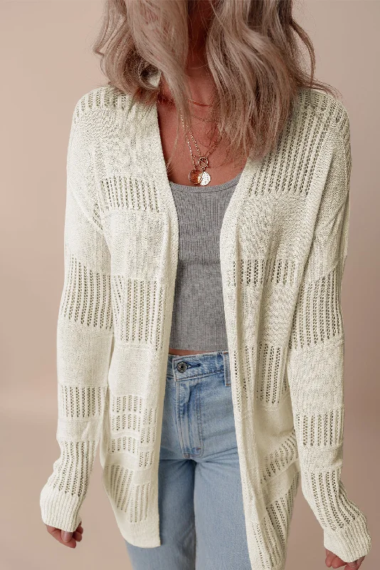 Lightweight Open Knit Tunic Cardigan Patchwork Embroidered Appliqued