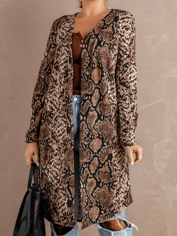 Leopard Print V-Neck Long Cardigan Slim Fit Regular Fit Oversized