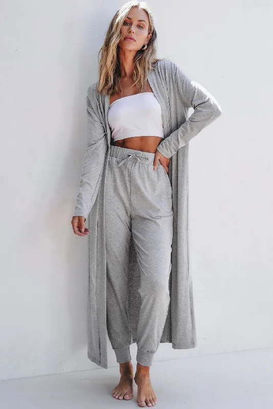 Split Long Cardigan and Skinny Pants Lounge Set Collared Crew Neck Turtle Neck