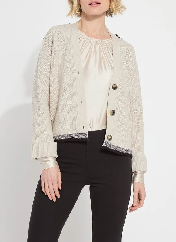 Lilith Cardigan Sweater | Light Pewter Satin Blend Silk Blend Wool Blend