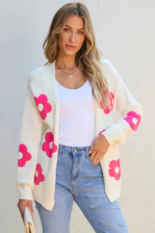 Flower Pattern Open Front Cardigan Wool Cardigan Cotton Cardigan Cashmere Cardigan
