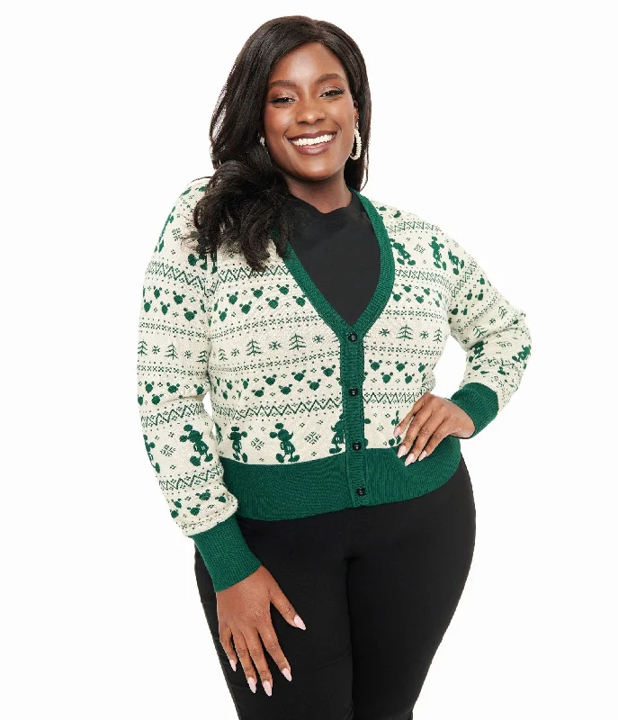 Disney Holiday Collection by Unique Vintage Plus Size Green Mickey Fair Isle Jacquard Sweater Cardigan Cotton Fabric Linen Fabric Terry Fabric Disney Holiday Collection by Unique Vintage Plus Size Green Mickey Fair Isle Jacquard Sweater Cardigan Cotton Fabric Linen Fabric Terry Fabric
