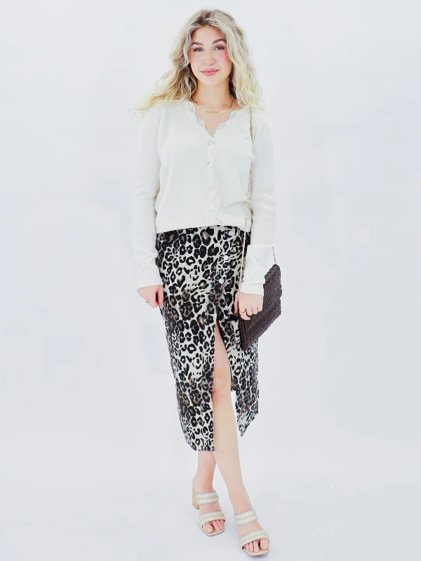 Scarlett's Scalloped Lace Cardigan Boat Neck Shawl Collar Notched Collar