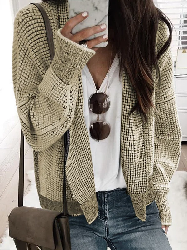 Apricot Plaid Contrast Trim Open Front Cardigan - Chic Casual Luster Shift Cut Sweater Hooded Caped Shawl Collar Apricot Plaid Contrast Trim Open Front Cardigan - Chic Casual Luster Shift Cut Sweater Hooded Caped Shawl Collar