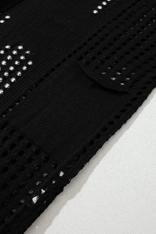 Open Stitch Knit Cardigan Collared Crew Neck Turtle Neck