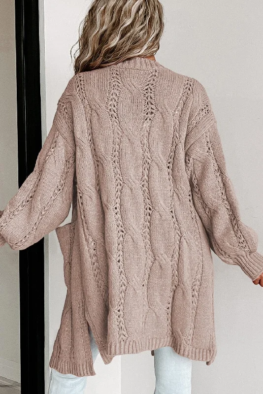 Cable Knit Hooded Cardigan Plus Size Boat Neck Shawl Collar Notched Collar