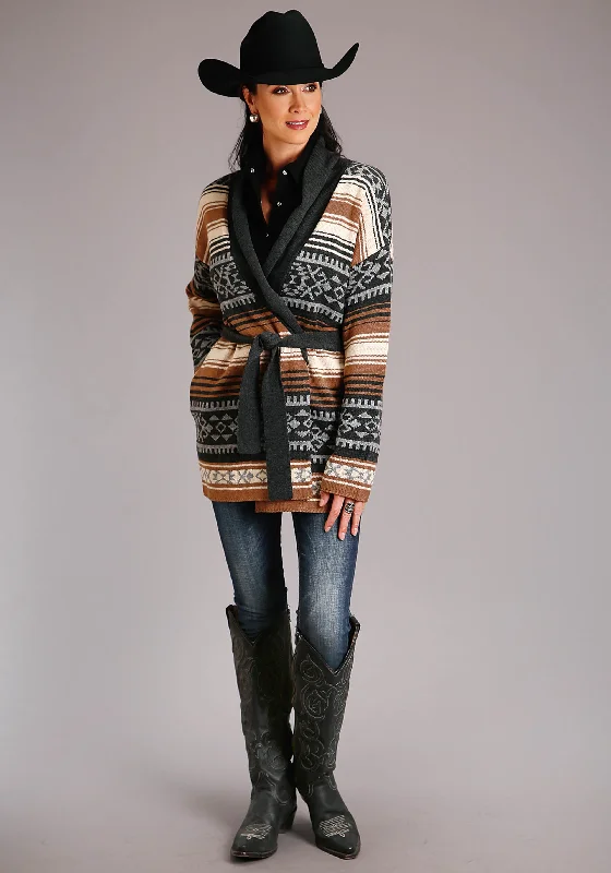 Stetson Brown Serape Cardigan Sweater Welt Pockets Slit Pockets Flap Pockets