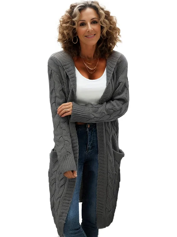 Cable Knit Cardigan with Pockets Fitted Loose Oversized