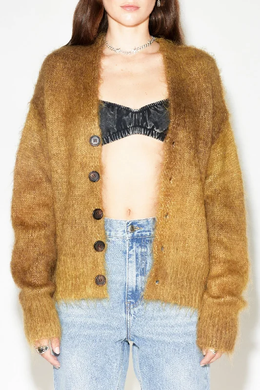 Stolen Girlfriends Club Altered State Cardigan - Gold Mix Knit Fabric Woven Fabric Fleece Fabric