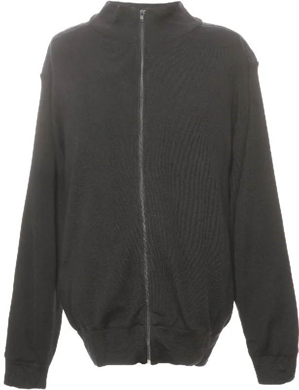 Zip Front Black Cardigan - XL Herringbone Houndstooth Plaid