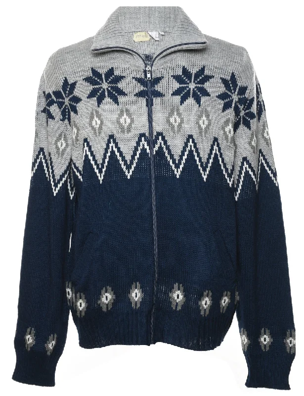 Zip Front Nordic Cardigan - L Chenille Blend Fleece Blend Nylon Blend