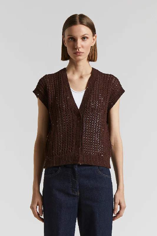 Pure cotton cardigan with sequins Layered Multi-layer Single Layer