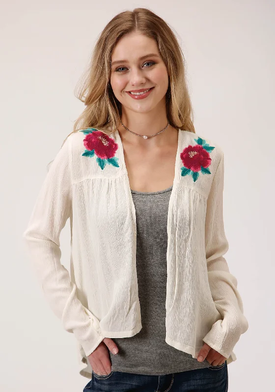 LADIES WOVEN CARDIGAN W/EMBELLISHMENT Chenille Fabric Brocade Fabric Lace Fabric