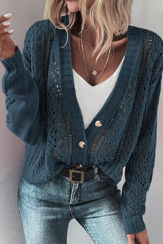 Open Knit Drop Shoulder Sweater Cardigan Mesh Fabric Canvas Fabric Denim Fabric