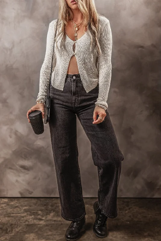 Gray Knit Cardigan Slim Fit Regular Fit Oversized
