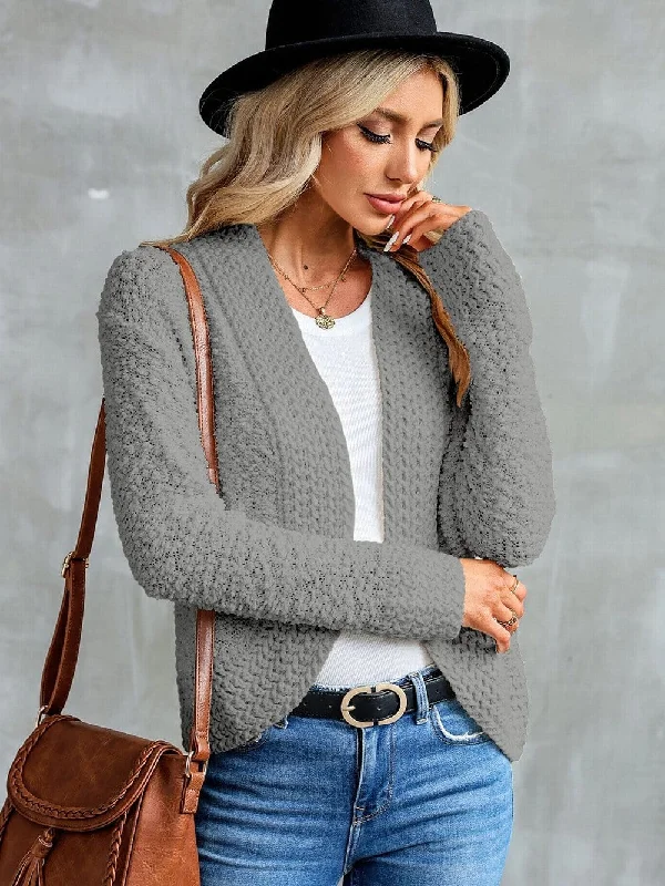 Textured Knit Cardigan Ribbed Striped Patterned