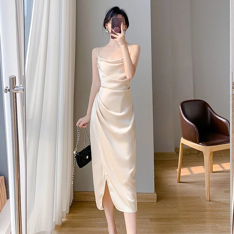Getadme-Spring And Summer New Fashion Style Satin Halter Dress Waist Slit Wrap Hip Skirt Sun Cardigan Skirt Women's Two-piece Set Cable Knit Ribbed Knit Lace Knit Getadme-Spring And Summer New Fashion Style Satin Halter Dress Waist Slit Wrap Hip Skirt Sun Cardigan Skirt Women's Two-piece Set Cable Knit Ribbed Knit Lace Knit