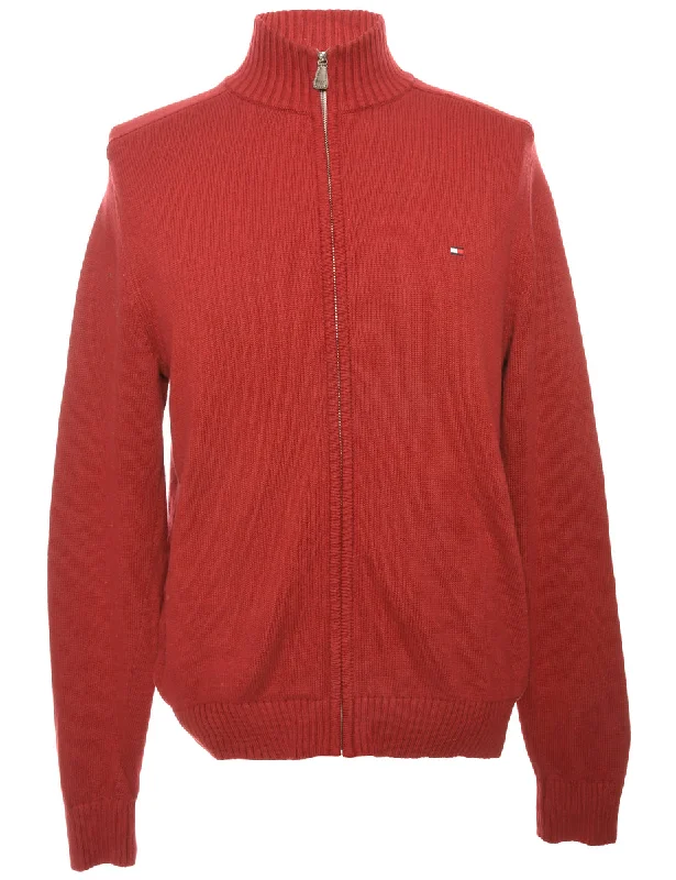 Tommy Hilfiger Maroon Cardigan - S Satin Fabric Silk Fabric Chiffon Fabric