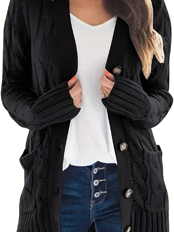 Black White Gray Cable Knit Cardigan Patchwork Embroidered Appliqued
