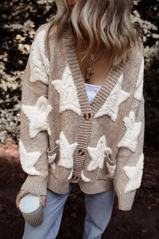 Sherpa Star Sweater Pocketed Cardigan Asymmetrical,ymmetric Pencil Cardigan