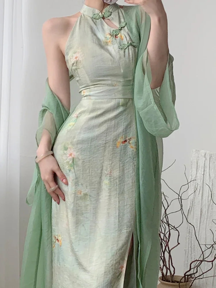 GETADME Print French Vintage Two Piece Set Women Elegant Sweet Party Long Dress Suit Female Causal Cardigan + Korean Fashion Dress 2025 Notch Collar Peter Pan Collar Cowl Neck GETADME Print French Vintage Two Piece Set Women Elegant Sweet Party Long Dress Suit Female Causal Cardigan + Korean Fashion Dress 2025 Notch Collar Peter Pan Collar Cowl Neck