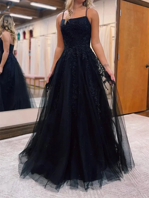 A Line Black Tulle Lace Long Prom Dress, Black Lace Evening Party Dress Tunics Fashionable trendy A Line Black Tulle Lace Long Prom Dress, Black Lace Evening Party Dress Tunics Fashionable trendy